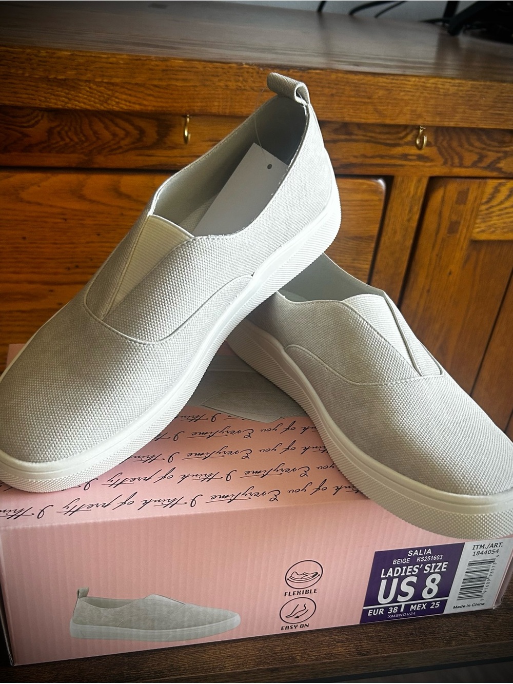 Kensie Neutral Canvas Slip-On Sneakers in Light Beige size 8